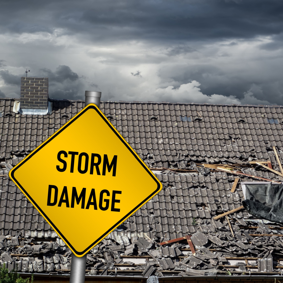 Mission Bend roof showing damage from storm