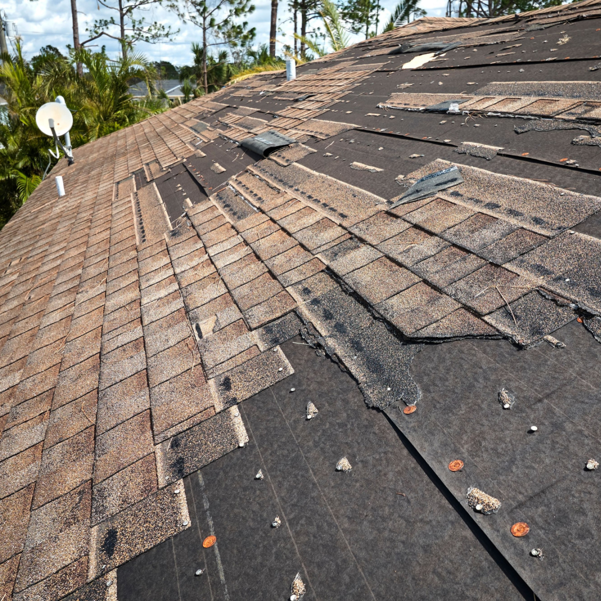 A home with severe Mission Bend roof damage, in need of a possible Mission Bend roof replacement from an award-winning Mission Bend roofer