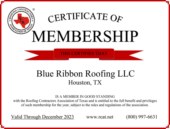 Blue Ribbon Roofing LLC is a member of the Roofing Contractors Association of Texas