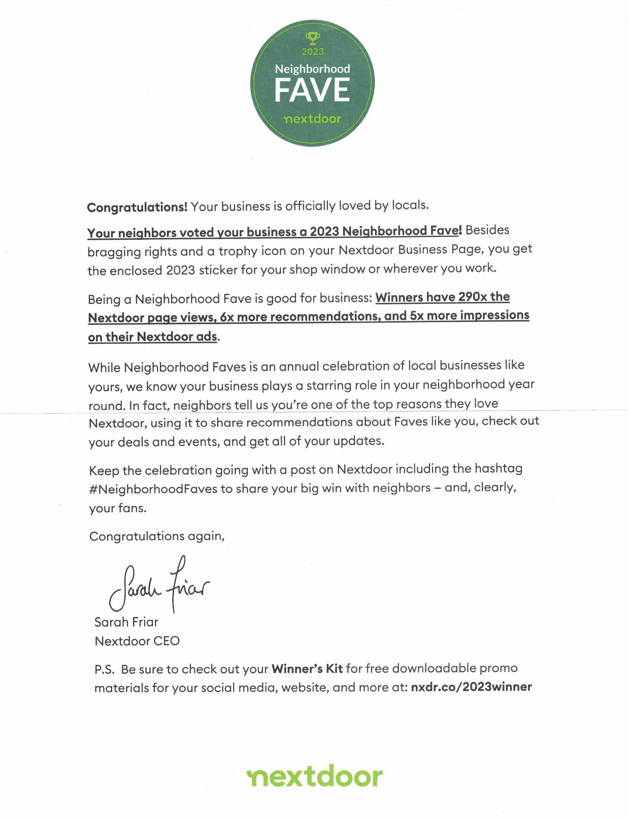 Nextdoor neighborhood favorite 2022 award